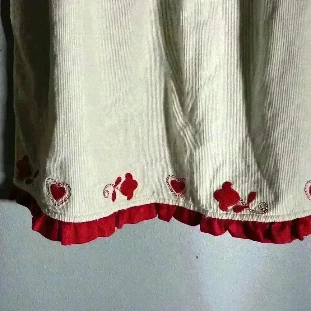 Hanna Andersson size 8 Jumper Dress White Corduroy Red Bow Dutch Amish 130